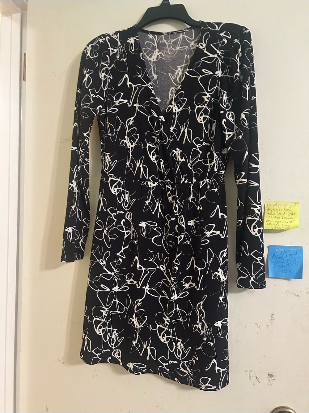 Nine West Black Dress with White Abstract Scribble Print